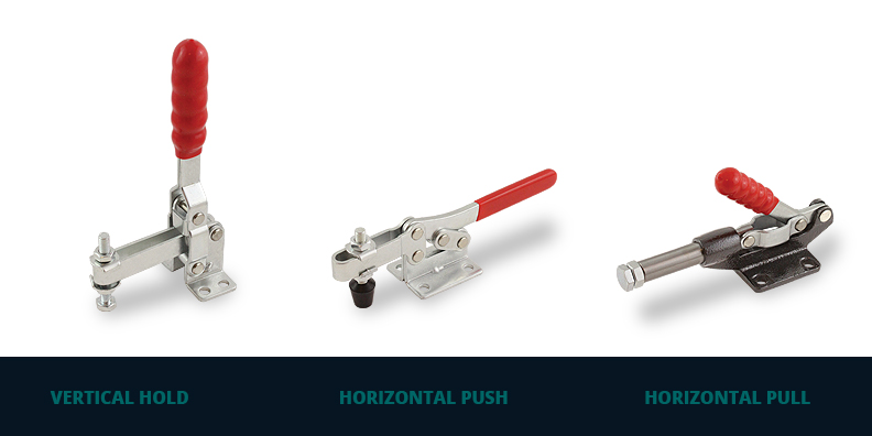 SPEP toggle clamps. example of vertical hold, horizontal-push and horizontal-pull clamps.